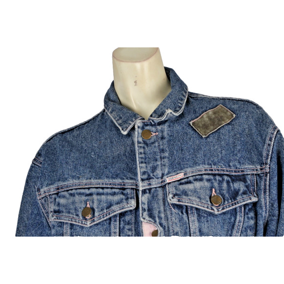 Vintage Guess Georges Marciano 80s Patchwork Stone Washed Denim Jean Jacket Sz S - Picture 3 of 16